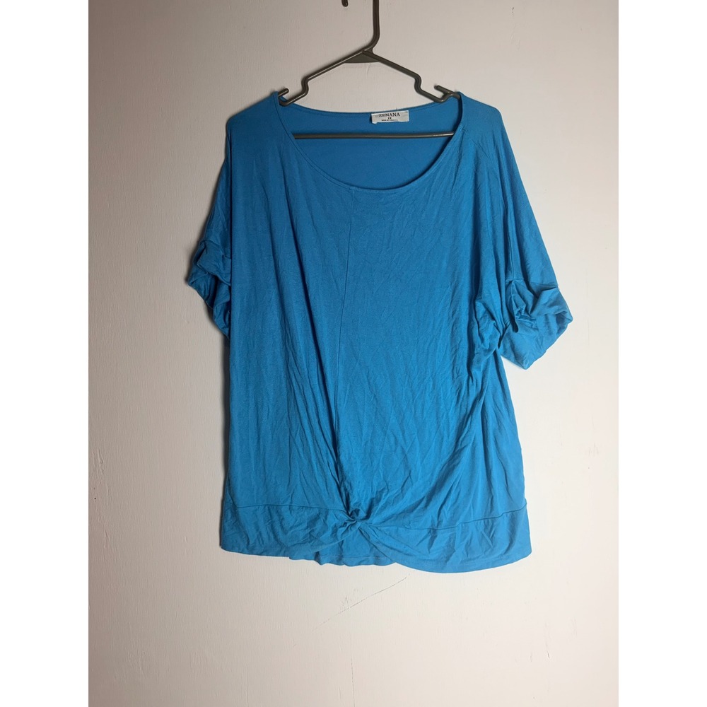 Zenana Blue Front Knot Dolman Short Sleeve Top Plus Size 1X Turquoise Tee